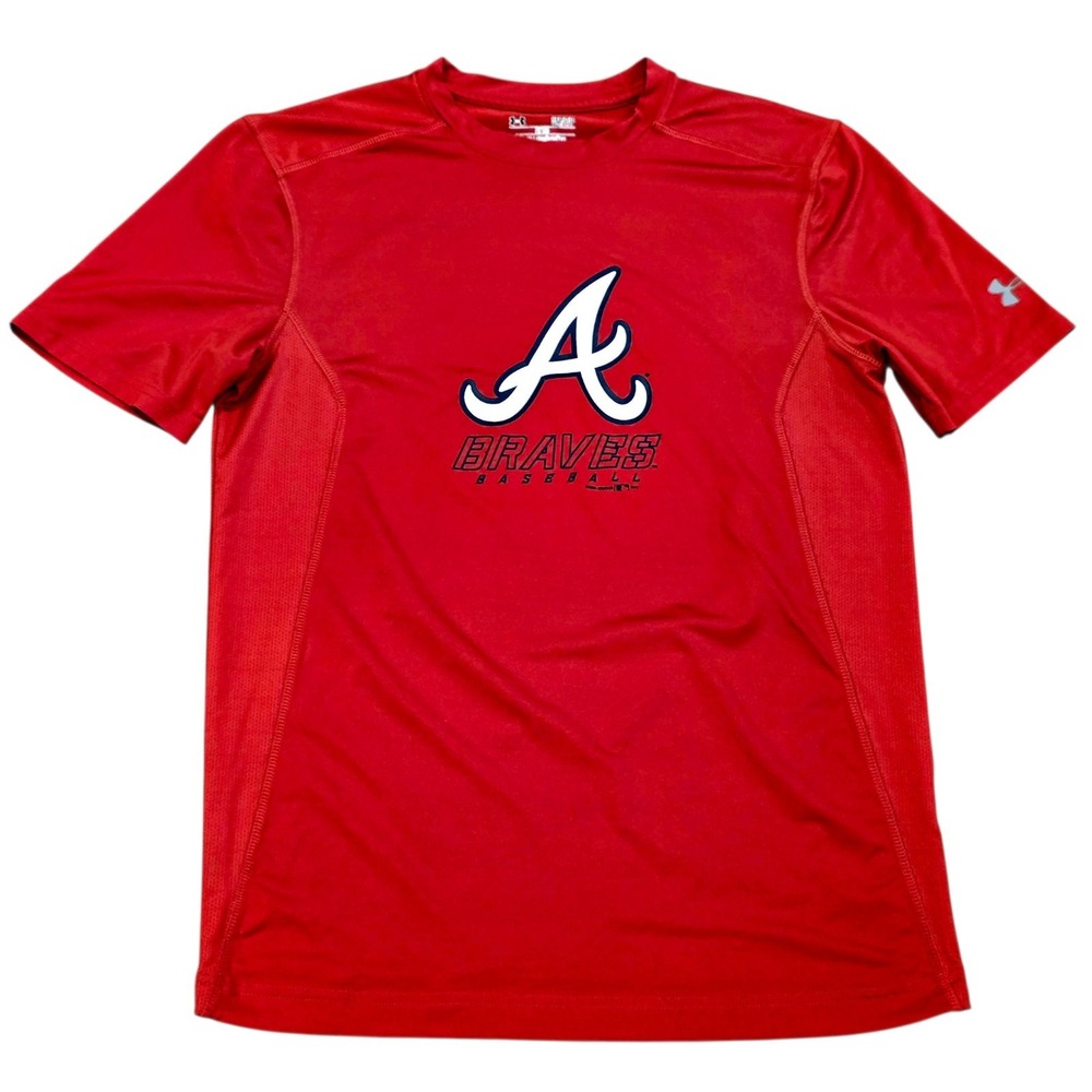 Atlanta Braves MLB Under Armour HeatGear Fitted Shirt Mens Small Red SS